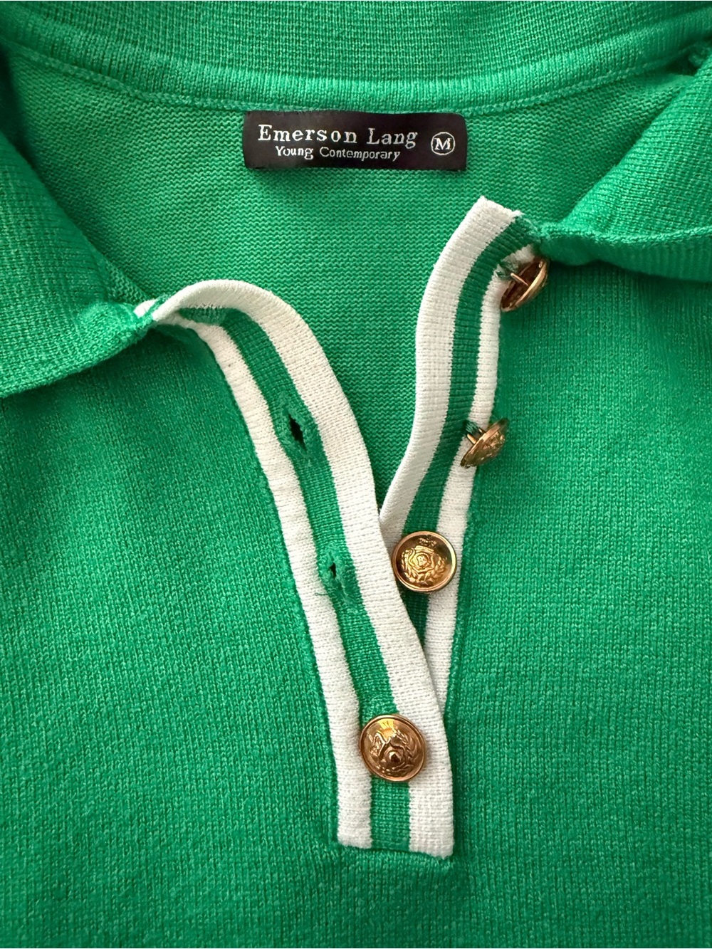 Green Short-Sleeve Polo Knit Top - Emerson Lang - Picture 4 of 5